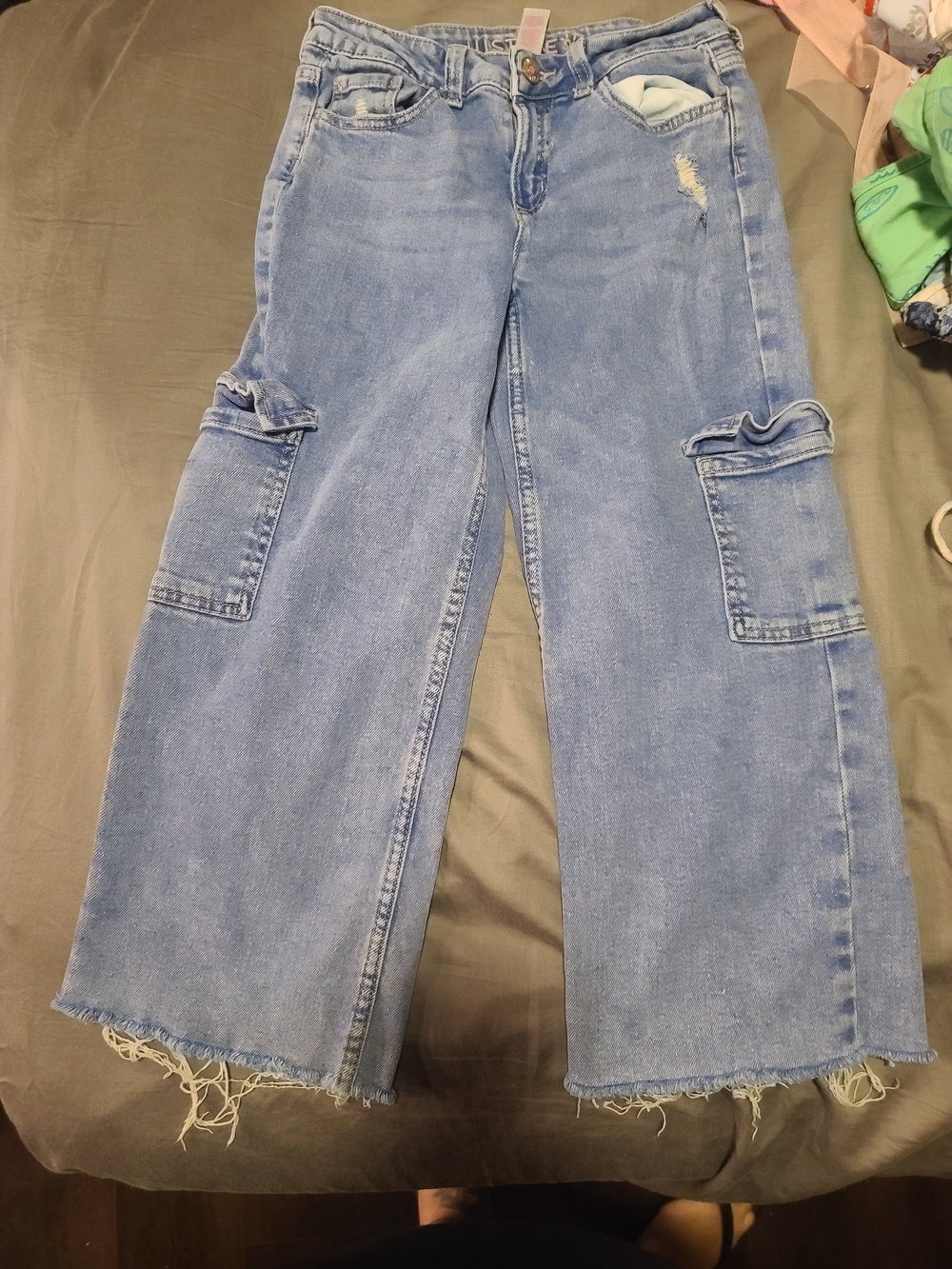 Justice Light Blue Wide-Leg Cargo Jeans